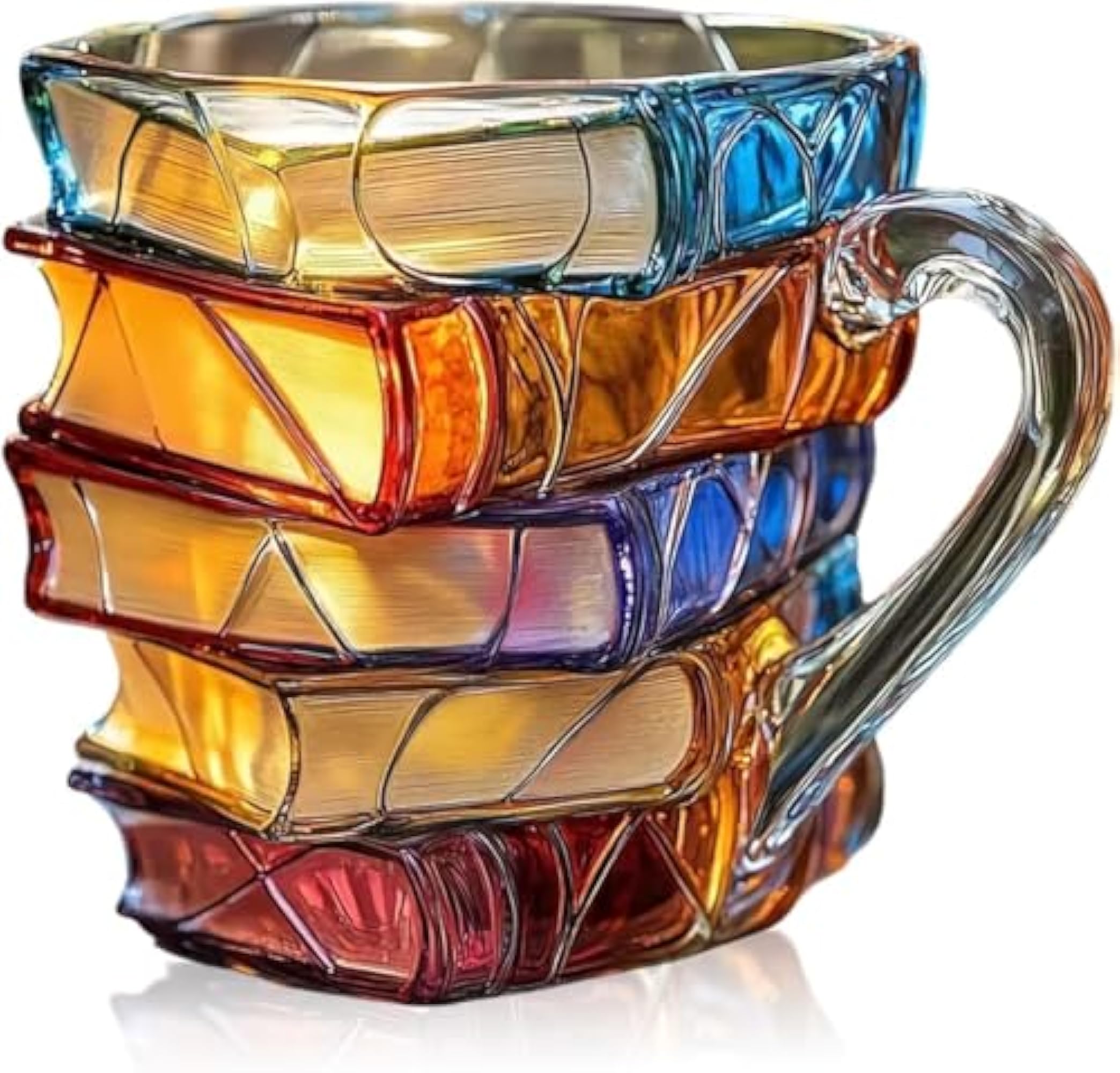 Painted Book Mug, Handmade Colored Glass Book Coffee Mug, Unique Books Stack Coffee Cup，Gifts for book fans, readers, librarians, and writers